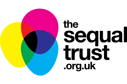 Yellow, blue and pink Sequal trust logo