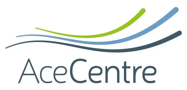 Ace Centre logo with 3 coloured streaks above word: green, light blue and dark blue.